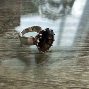 Sterling silver stamped 925, brown quartz cocktail ring.